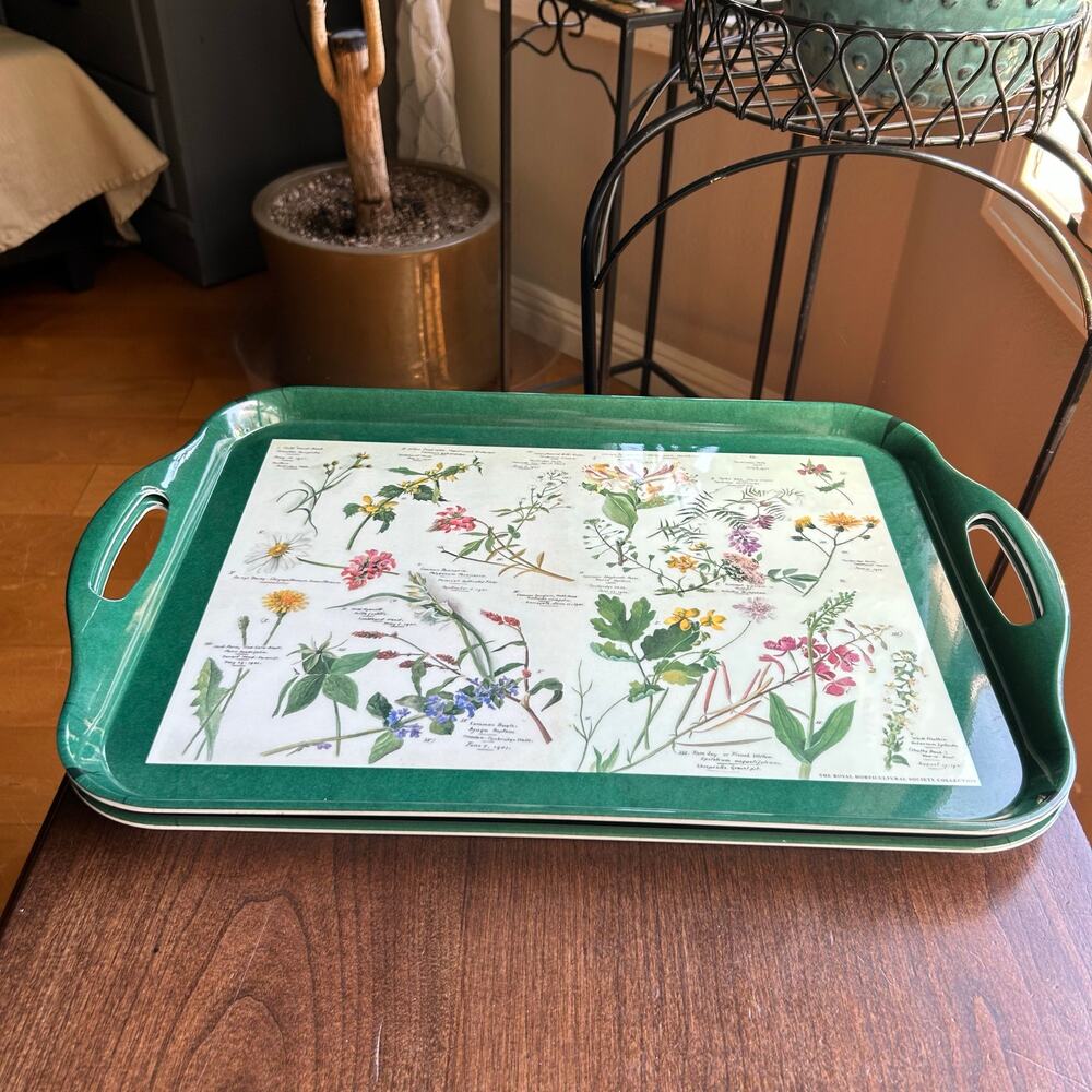 Vintage pimpernel green melamine serving tray botanical floral Italy